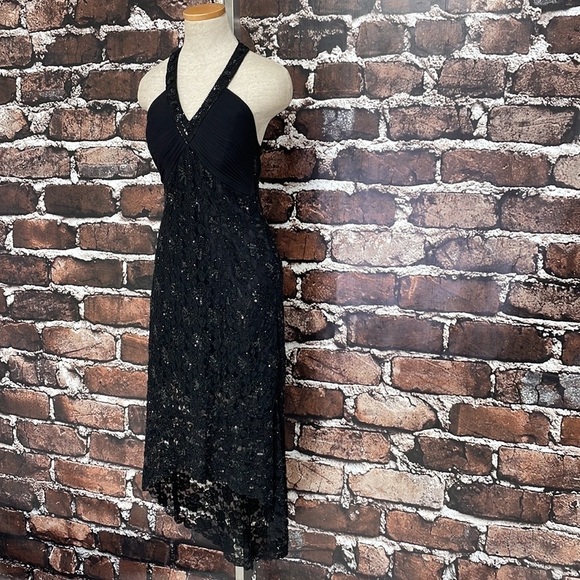 SEAN Collection Dress Black Beaded Cocktail Evening Gown Halter Size Small - Picture 6 of 14